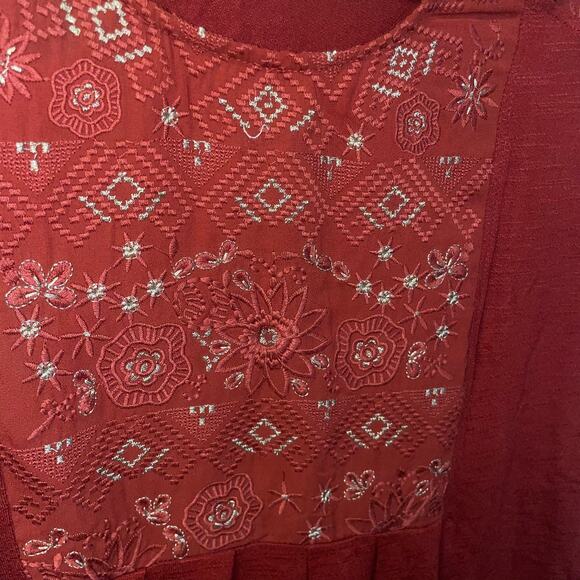 Anthropologie Akemi + Kin Burnt Orange Gold Embroidery Boxy Style Pleated Top S - Picture 6 of 7